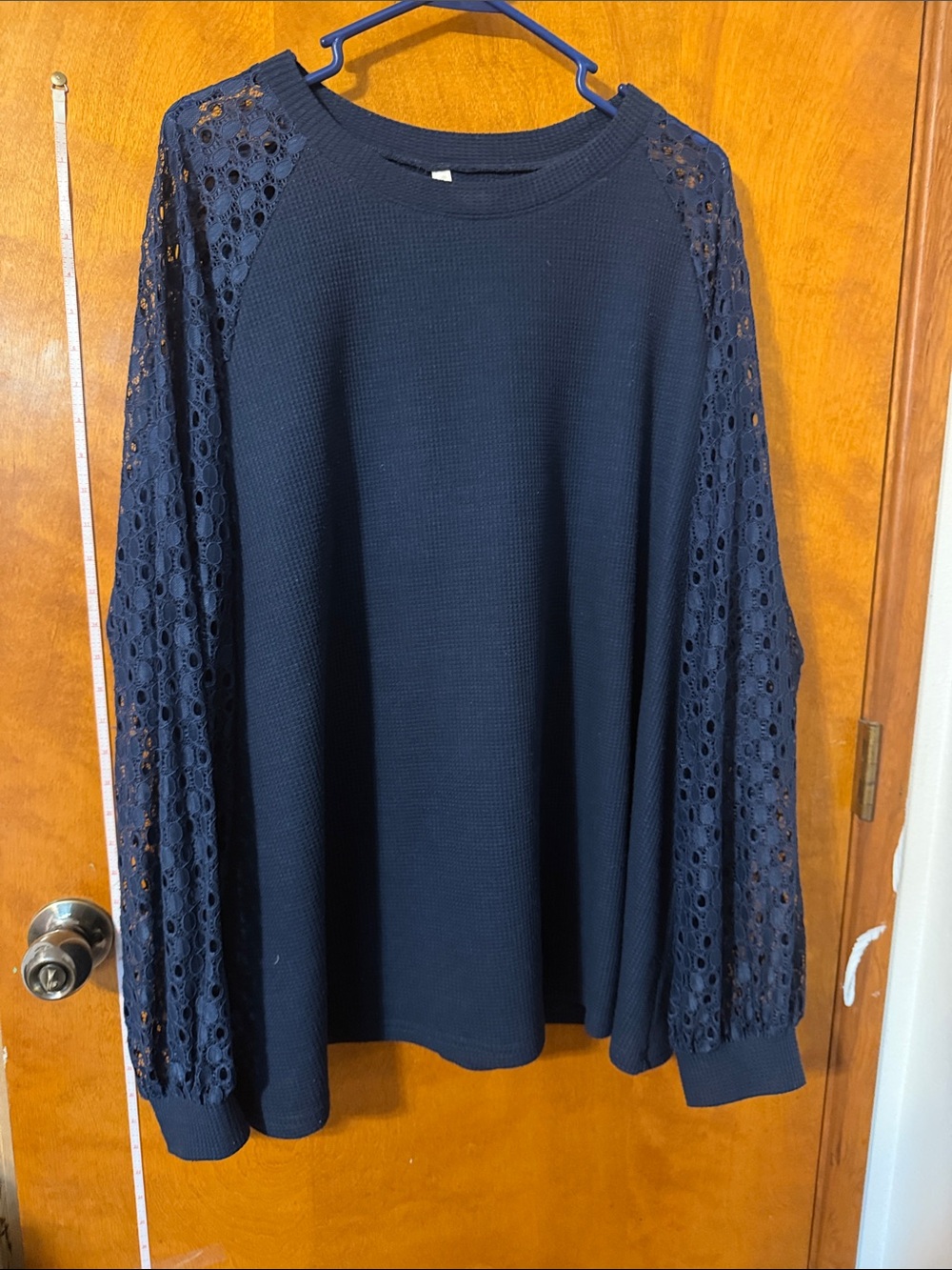 Women's Navy Long-Sleeve Lace Sleeve Tee